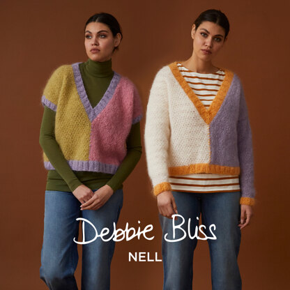 Colour Block Sweater and Vest Top - Knitting Pattern for Women in Debbie Bliss Nell by Debbie Bliss