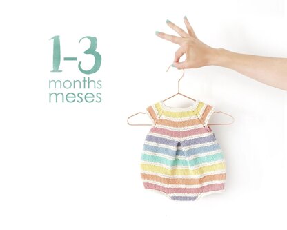 Size 1-3 months - Rainbow Romper PDF Knitting Pattern