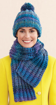 Rustic Ribbed Hat and Scarf in Lion Brand Tweed Stripes - L0611D