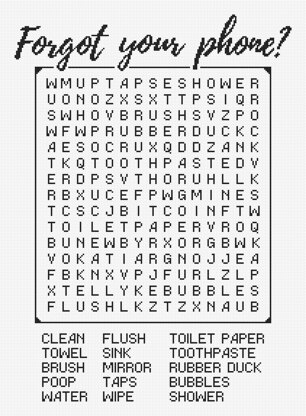 Bathroom Word Search Cross Stitch PDF Pattern