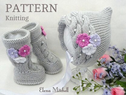 Knitting PATTERN Baby Set Hat and Shoes Baby Girl Newborn