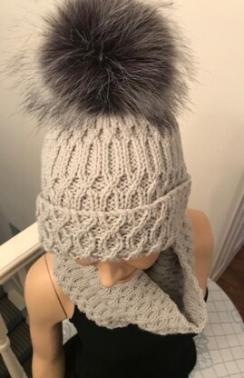 Ladies Mock Cable Hat & Cowl Aran Yarn