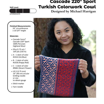 Cascade 220 Sport Turkish Colorwork Cowl in Cascade Yarns - DK662 - Downloadable PDF