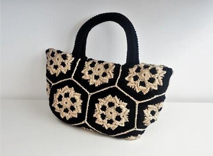 Crochet Light Beige Black Bag