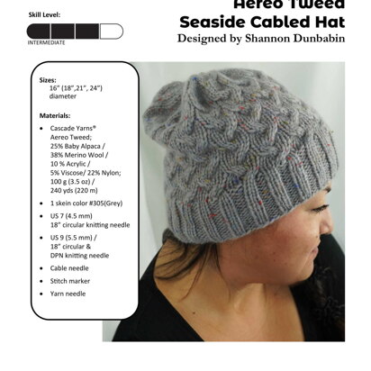 Seaside Cabled Hat in Cascade Yarns Aereo Tweed - A366 - Downloadable PDF