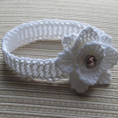 White Knitted Headband with a Rose