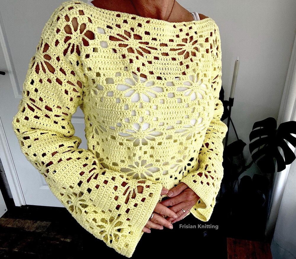 Flower sweater Daisy Crochet pattern by Frisian Knitting