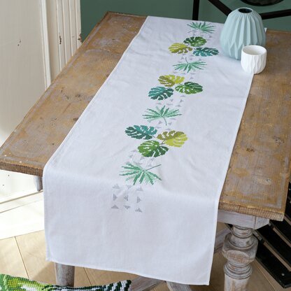 Vervaco Botanical Leaves Table Runner Printed Embroidery Kit - 38 x 142cm