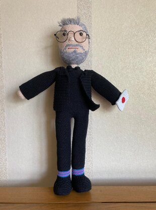Greg Davies crocheted doll