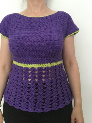 Ladies top, cotton and silk, Aran weight