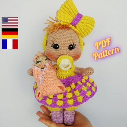 Amigurumi crochet doll pattern, Baby doll crochet pattern, 25 cm (9,84″) Amelie doll pattern, Puppe häkeln (English, Deutsch, Français)