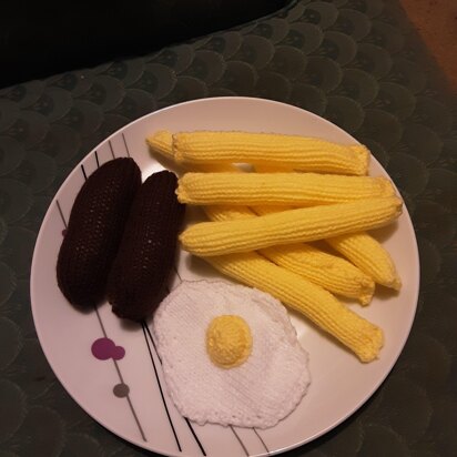 Sausages, Egg and Chips Knitting Pattern - knitting pattern