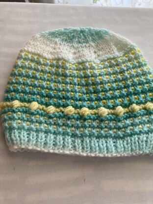 Simple Ribbed Beanie made with Lion Brand Ice cream “Cherries