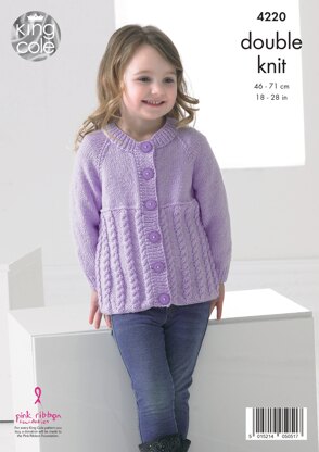 Cabled Raglan Cardigans in King Cole Big Value Baby DK - 4220 - Downloadable PDF