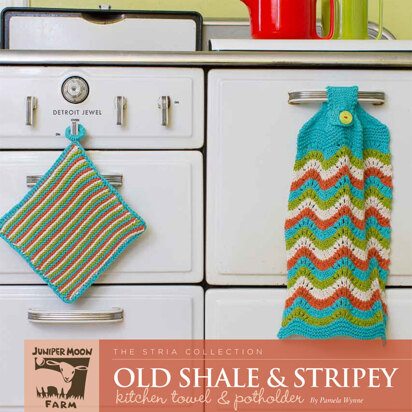 Old Shale & Stripey Kitchen Towel & Potholder in Juniper Moon Neve - Downloadable PDF