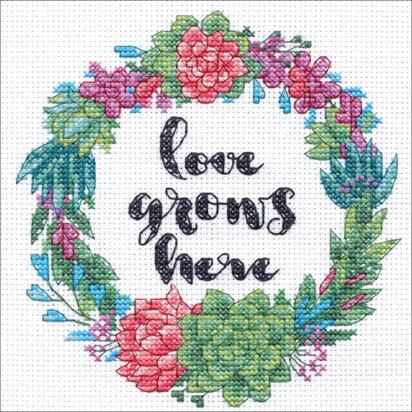 Dimensions Love Grows Here Wreath Counted Cross Stitch Kit - 6in x 6in
