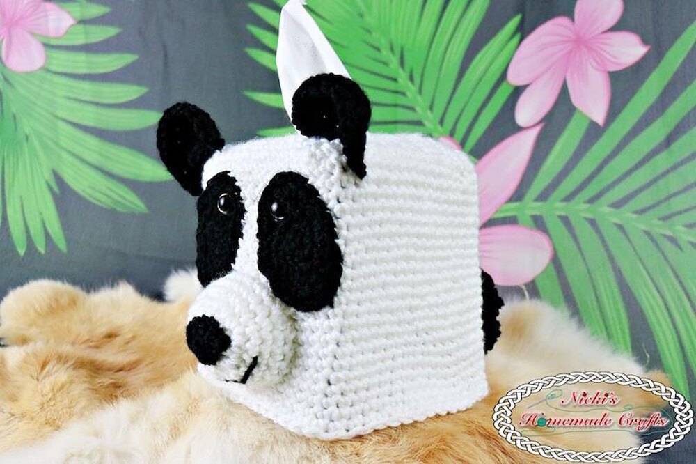 Panda Bear Tissue Box Cover Crochet pattern by Nicole Riley