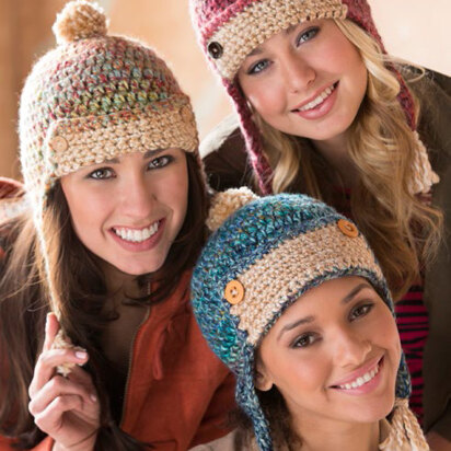 Chic Aviator Hats in Red Heart Medley - LW4713 - Downloadable PDF