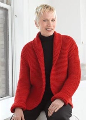 Red Hot Sweater Jacket in Lion Brand Wool-Ease Chunky - 20061127