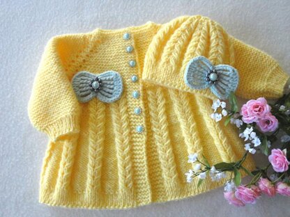 Knitted Baby Cardigan and Baby Beanie by Elena Mitchell