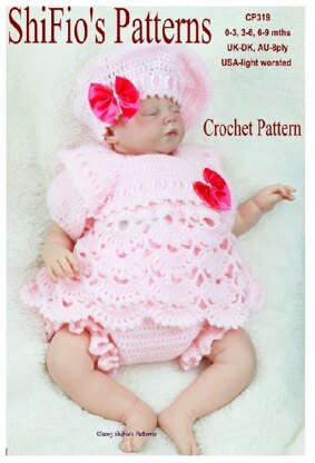 Crochet Pattern baby girl beret , angel top & pants UK & USA Terms #319