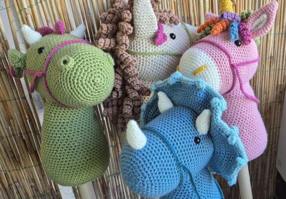 Hobby Horse Dragon Dinosaur Triceratops Unicorn Fairy Tale Crochet Plush Amigurumi