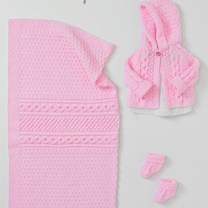 Jacket, Bootees and Blanket in Hayfield Baby Aran - 4680- Downloadable PDF