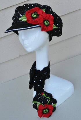 Polka Dots Crocheted Cap & Poppy Pin