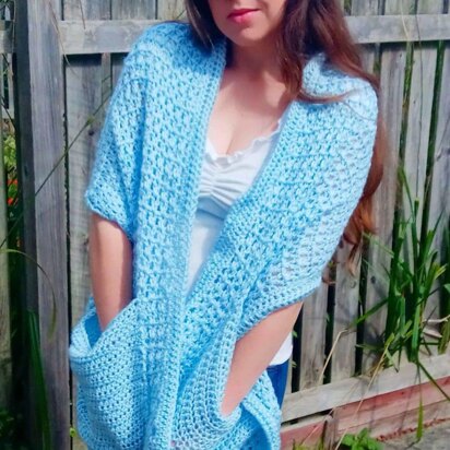 Crochet Blue Pocket Shawl Pattern