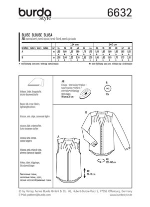 Burda Women's Blouse Sewing Pattern B6632 - Paper Pattern, Size 8-18