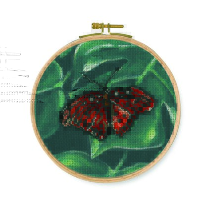 DMC Red Butterfly (printed fabric, 6" hoop) Cross Stitch Kit - 25cm x 25 cm