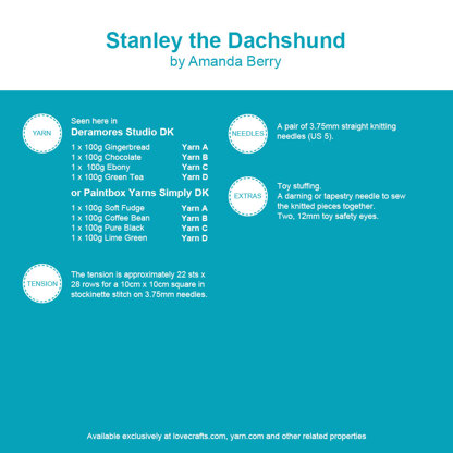 Stanley the Dachshund - Toy Dog Knitting Pattern in Deramores Studio DK Acrylic