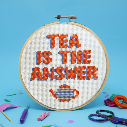 The Make Arcade Tea is the Answer Midi Cross Stitch Kit - 5in 