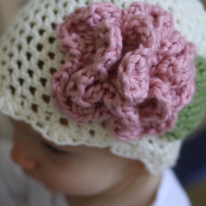 Baby Hat Cream with Pink Accent Flower