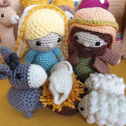 Nativity Scene Mary Joseph Jesus Donkey Sheep Melchior Balthasar Gaspar Camel Krippe Manger amigurumi three Magi