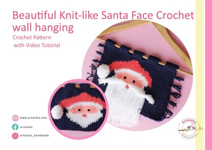 Beautiful Knit-like Crochet wall hanging with Santa Face with Waistcoat stitch VIDEO tutorial