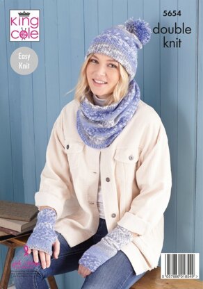 Hats, Scarf, and Gloves in King Cole Fjord DK - 5654 - Leaflet