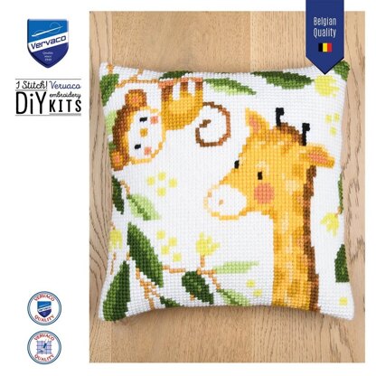 Vervaco Jungle Animals Cross Stitch Cushion Kit - 40 x 40 cm