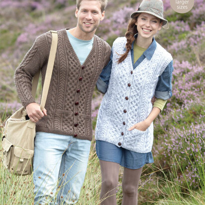 Waistcoat and Cardigan in Hayfield Aran with Wool 100g - 7064 - Downloadable PDF