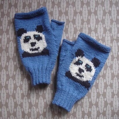 Panda Face fingerless gloves/mitts