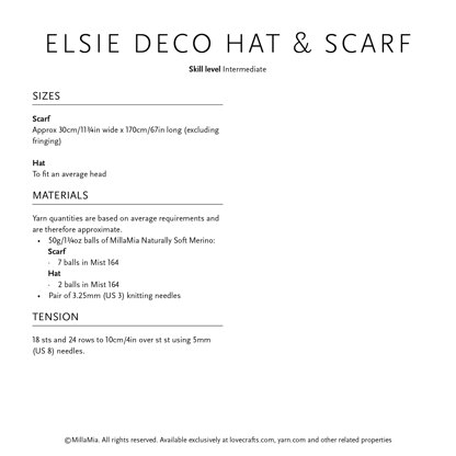 Elsie Deco Hat & Scarf - Knitting Pattern for Women in MillaMia Naturally Soft Merino