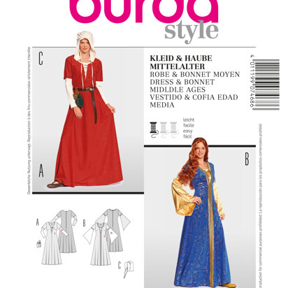 Burda Style Dress & Bonnet Middle Ages Sewing Pattern B7468 - Paper Pattern, Size 10-28