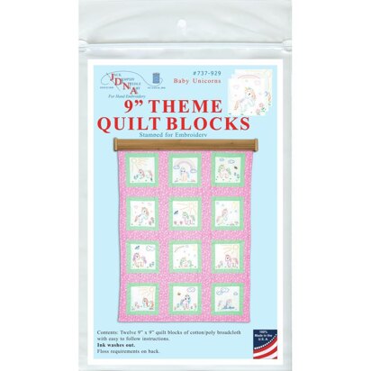 Jack Dempsey Themed Stamped White Quilt Blocks 12Pkg - Baby Unicorn - 9in x 9in