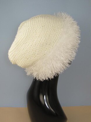 Faux Fun Fur Trim Garter Stitch Slouch Hat