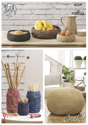 Crocheted Storage Bowls, Jar Covers & Pouffe in King Cole Raffia - 4339 - Downloadable PDF