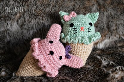 Bunny and Kitty Ice Cream Cone Amigurumi