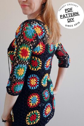 Crochet colorful top tunic festival style.