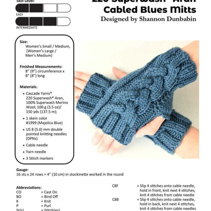 Cabled Blues Mitts in Cascade Yarns 220 Superwash Aran - A395 - Downloadable PDF - knitting pattern