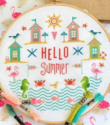 Historical Sampler Company Hello Summer Cross Stitch Kit - 28cm x 28cm