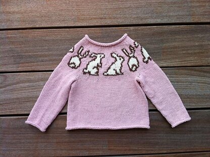 Bunny Yoke Pullover and Hat for Babies and Children